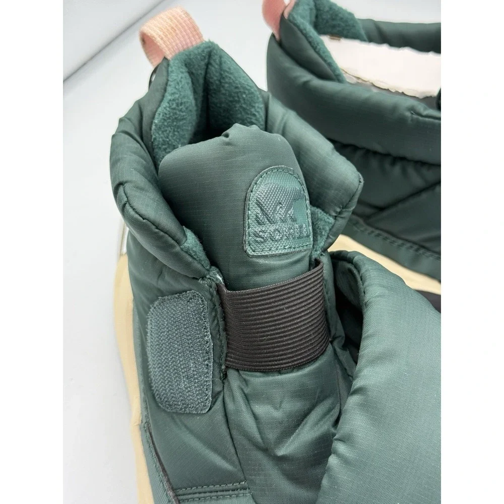 Sorel Ona Remix Puffy Strap Boots Women Size 7 Green Faux Fur Lined Comfort NWT
